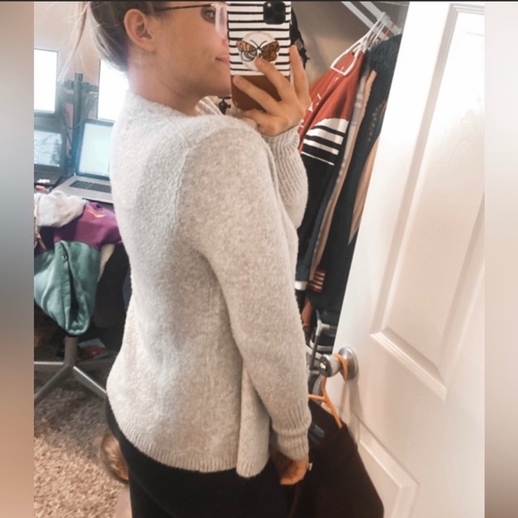 LOFT wool blend tie front oversized relaxed fit neutral cardigan - Picture 3 of 9